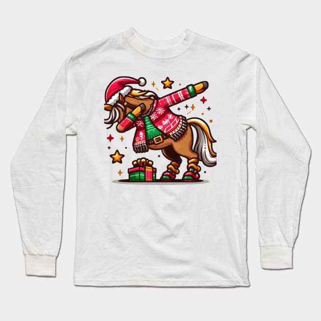 Dabbin' Through the Holidays: Plaid Horse Christmas T-Shirt Long Sleeve T-Shirt by Imaginate